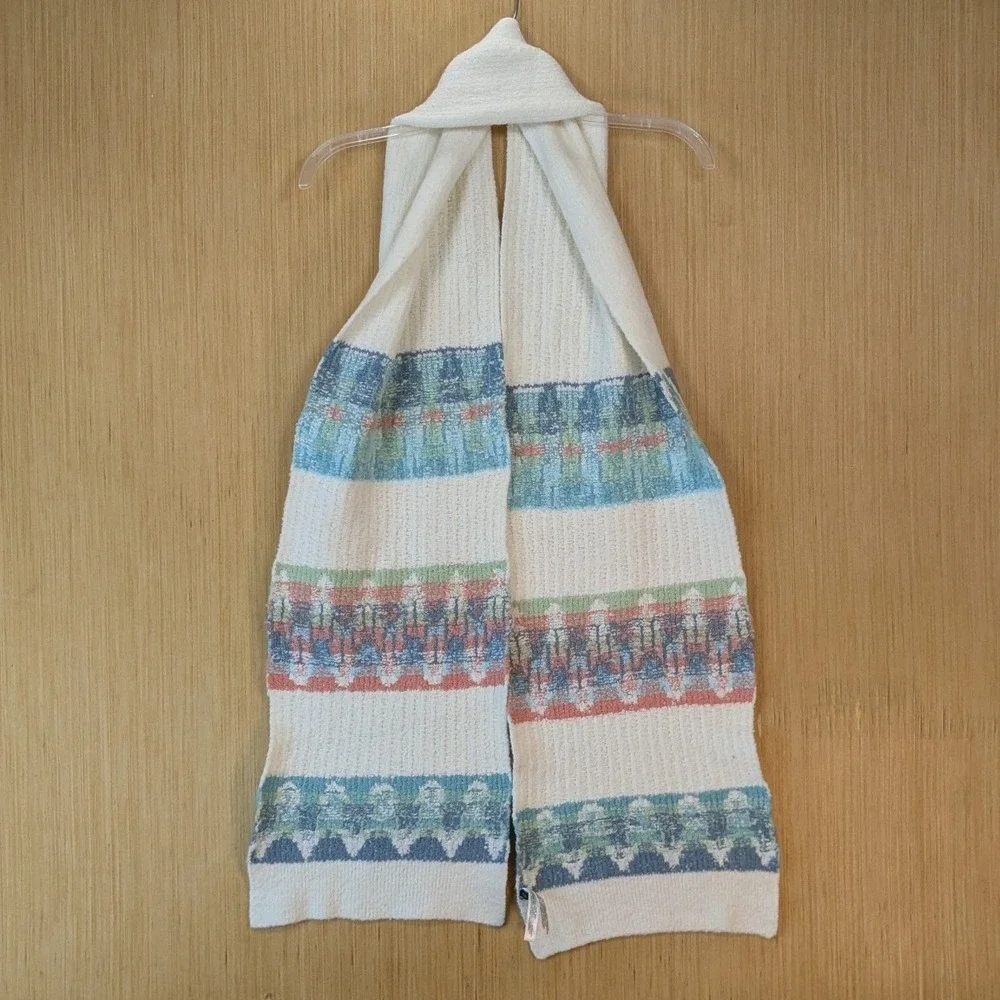 Talbots Womens White Multi Color Geometric Fair Isle Cotton‎ Merino Wool Scarf